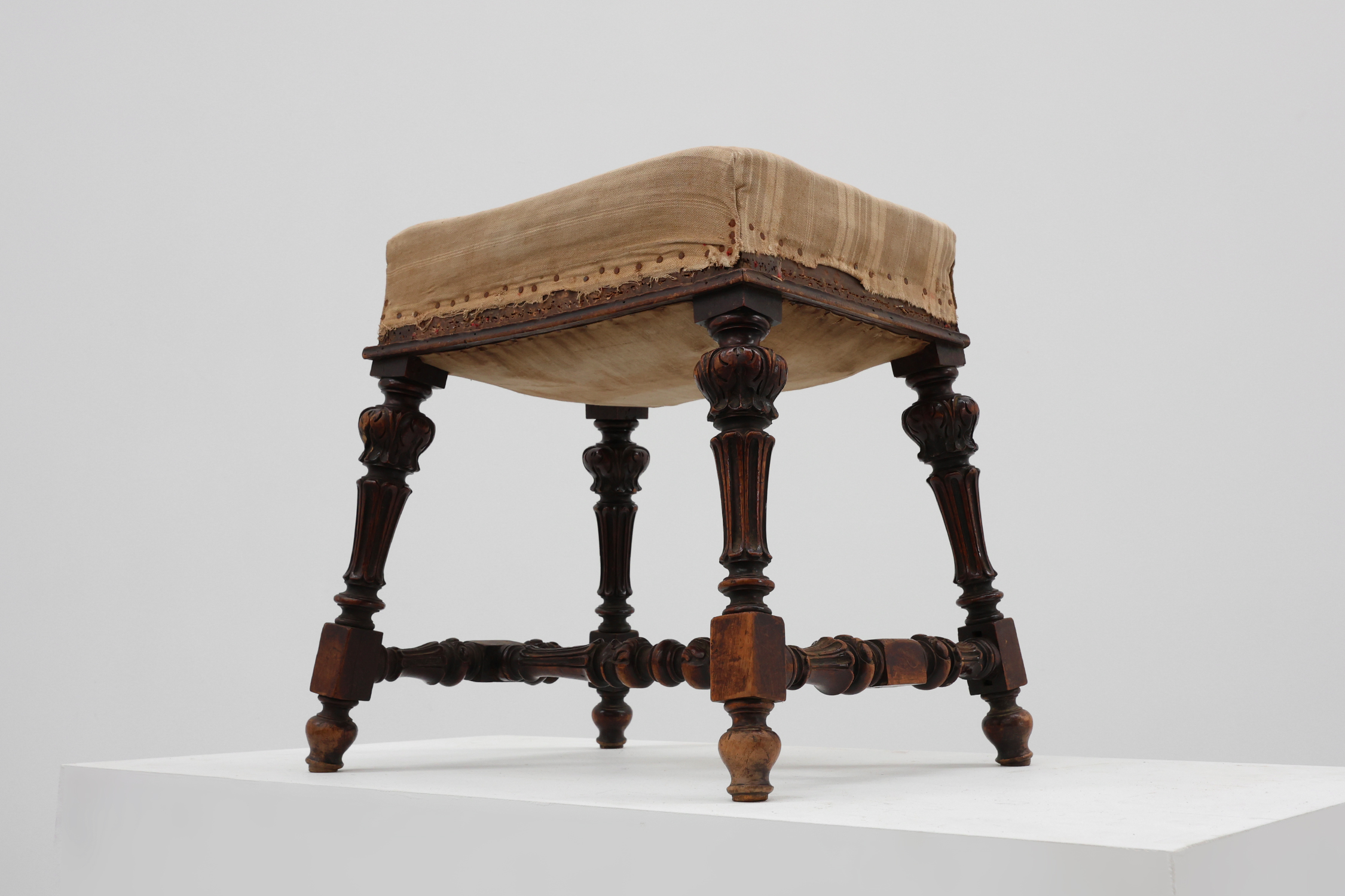 Baroque 19th century oak stool in Louis XV style, France thumbnail